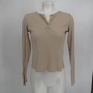 Cream Ribbed Henley Collar Top XL Bella Swan Twilight Y2K Aesthetic Clean Girl